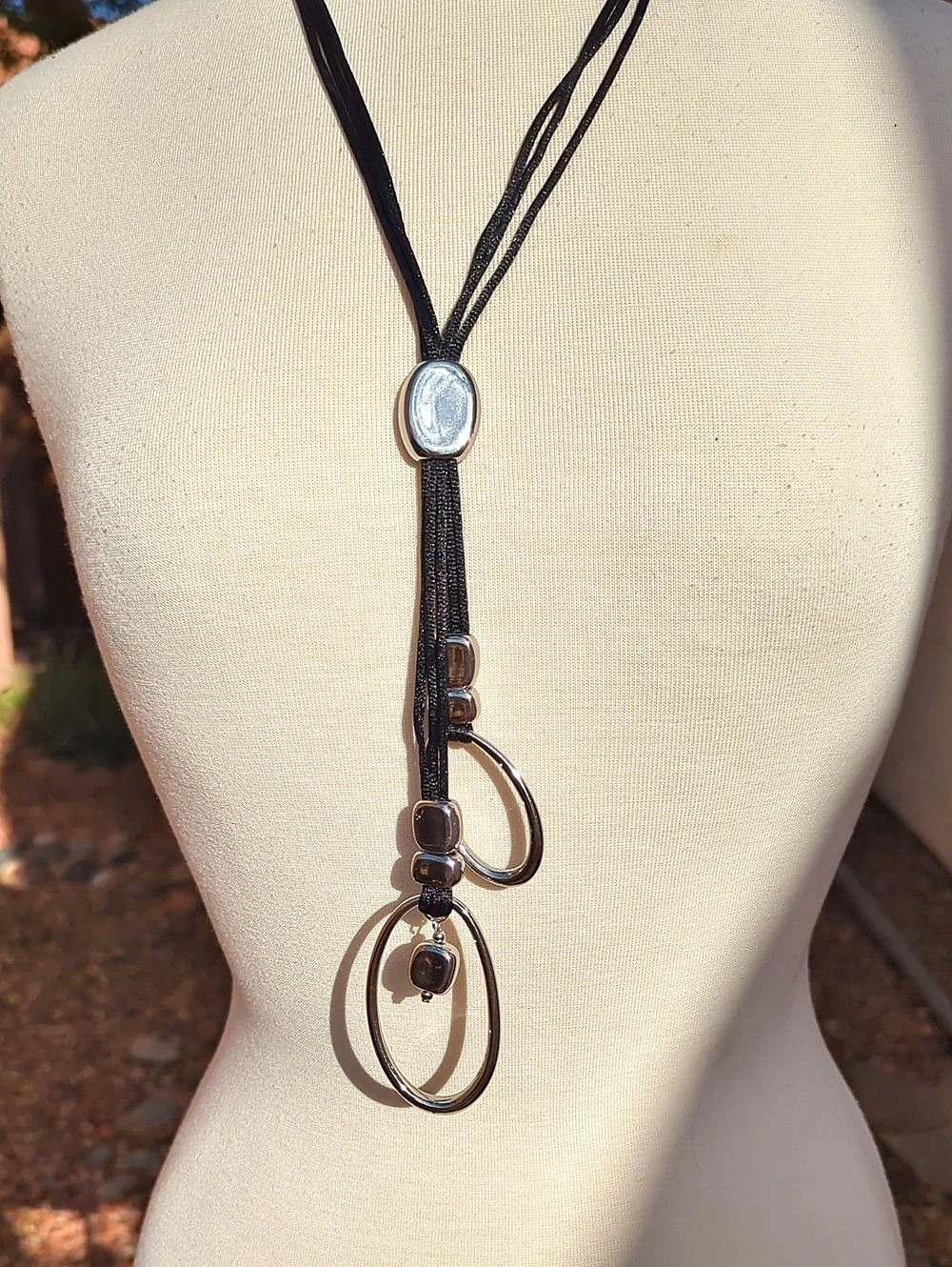 Chico's Black & Silver Layered Pendant Necklace Like New